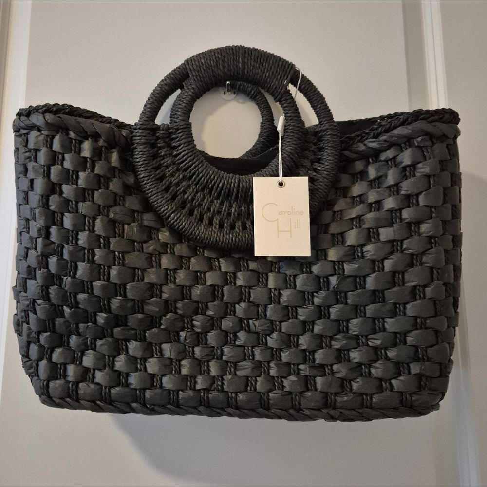 Caroline Hill Black Woven Straw Bag NWT